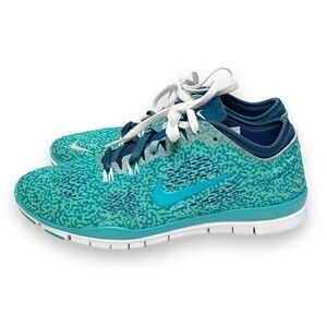 Nike Free 5.0 Tr Fit 4 Print Hyper Turquoise Space Blue Dusty Cactus Women’s 6.5